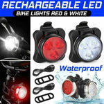 2×USB Rechargeable LED Bike Lights Set Headlight Taillight Caution Bicycle Light