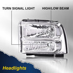 Chrome Fit For Ford F-250 F-350 Super Duty Excursion 99-04 Conversion Headlights