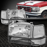 CHROME HOUSING CLEAR CORNER HEADLIGHT BUMPER LAMPS FOR 92-96 FORD F150 F250 F350 