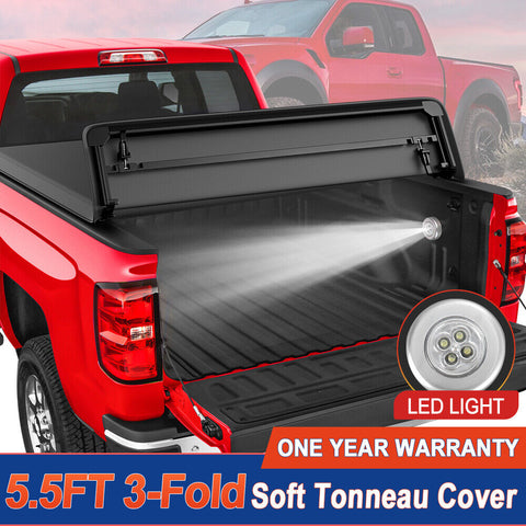 5.5FT 3-Fold Truck Bed Tonneau Cover for 2009-2014 Ford F150 F-150 Waterproof